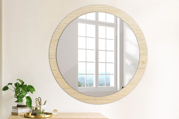Bedrukte ronde spiegel Licht hout