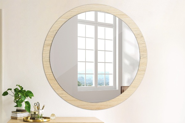 Bedrukte ronde spiegel Licht hout
