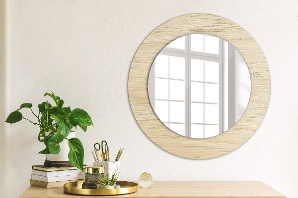 Bedrukte ronde spiegel Licht hout