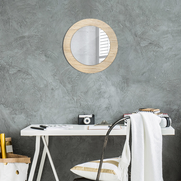 Bedrukte ronde spiegel Licht hout