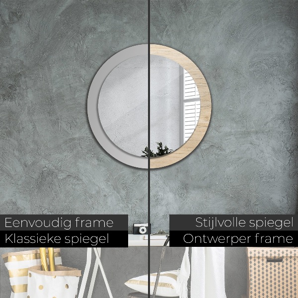 Bedrukte ronde spiegel Licht hout
