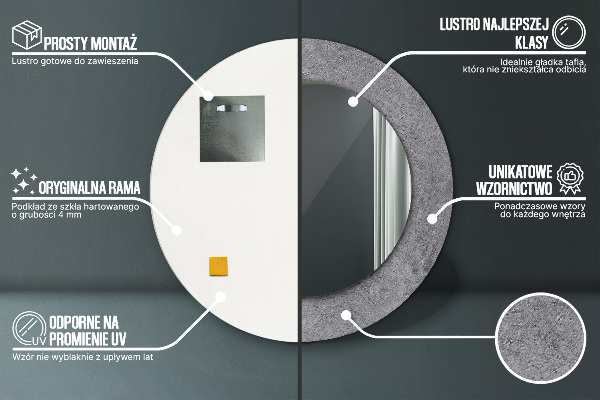 Ronde wandspiegel met print Betonnen textuur