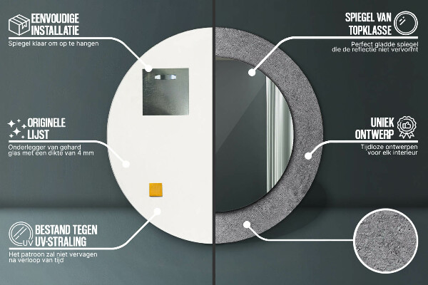 Ronde wandspiegel met print Betonnen textuur