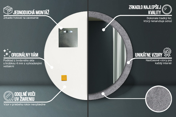 Ronde wandspiegel met print Betonnen textuur
