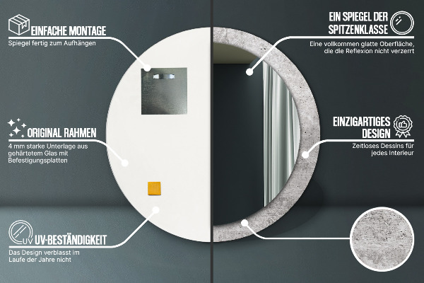 Bedrukte ronde spiegel Grijs beton