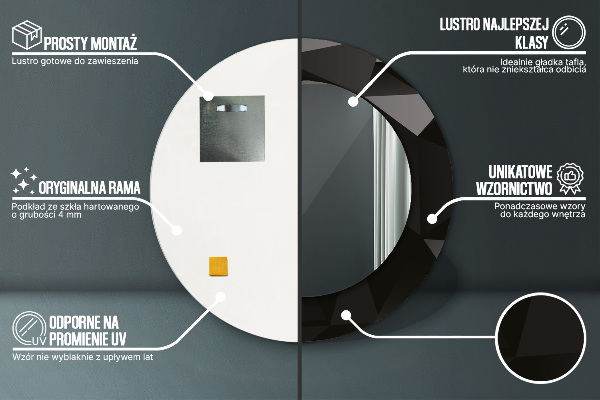 Ronde wandspiegel met print Abstract zwart