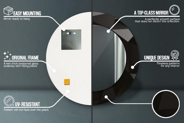 Ronde wandspiegel met print Abstract zwart