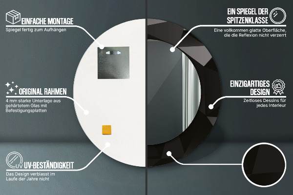 Ronde wandspiegel met print Abstract zwart