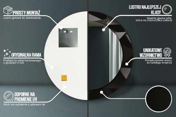 Ronde wandspiegel met print Abstract zwart