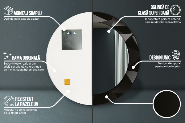 Ronde wandspiegel met print Abstract zwart