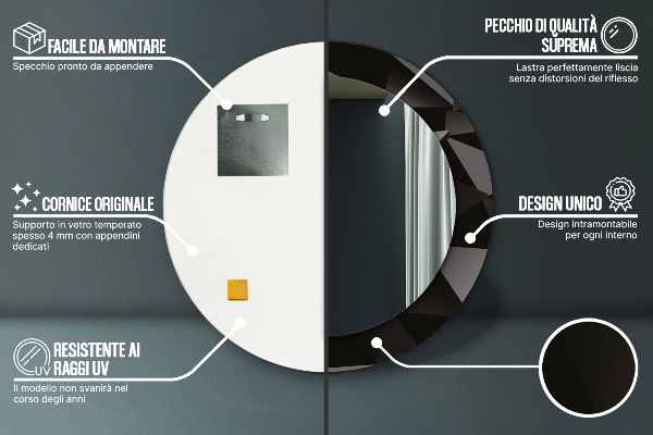 Ronde wandspiegel met print Abstract zwart