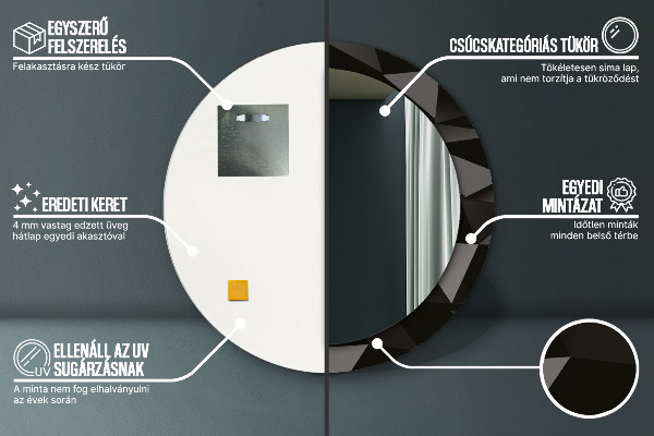Ronde wandspiegel met print Abstract zwart