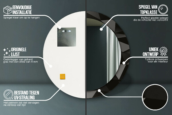 Ronde wandspiegel met print Abstract zwart