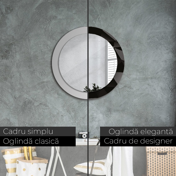 Ronde wandspiegel met print Abstract zwart