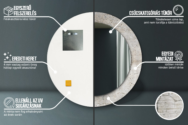 Ronde spiegel met decoratie Grijs beton