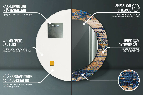 Ronde spiegel met decoratie Abstract hout