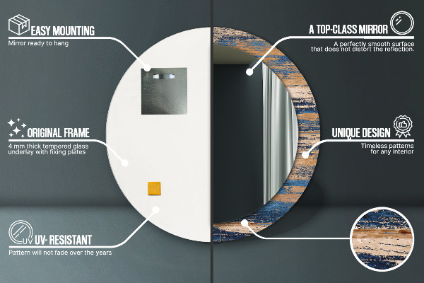 Ronde spiegel met decoratie Abstract hout