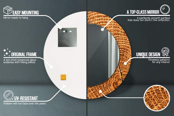 Bedrukte ronde spiegel eikenhout