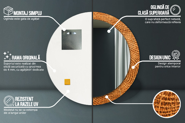 Bedrukte ronde spiegel eikenhout