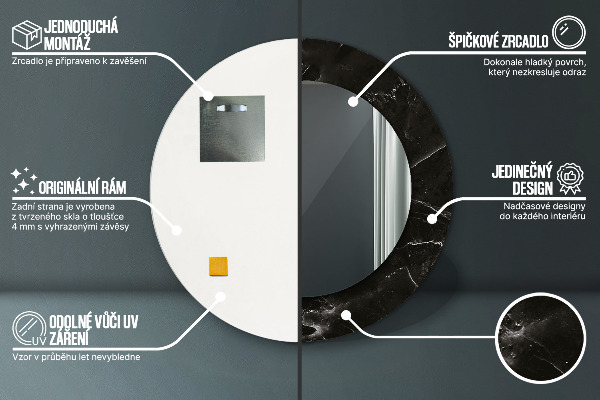 Ronde spiegel met bedrukte lijst Marmer