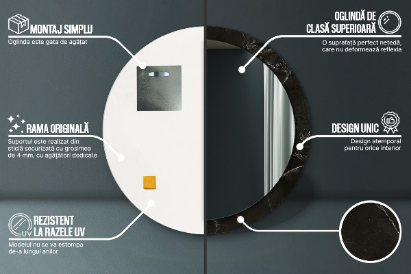 Ronde spiegel met bedrukte lijst Marmer