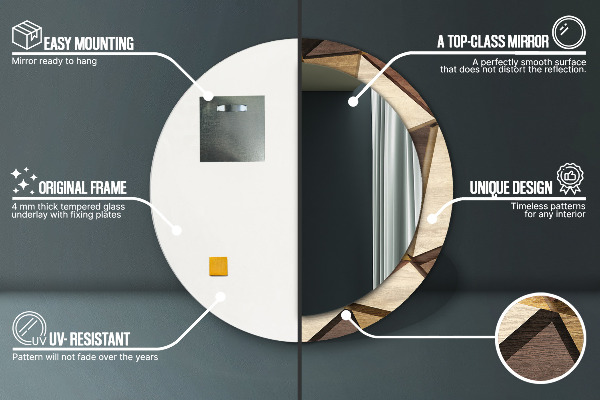 Bedrukte ronde spiegel Geometrisch 3D hout