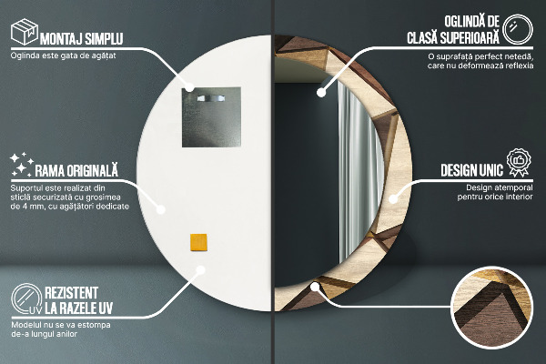 Bedrukte ronde spiegel Geometrisch 3D hout