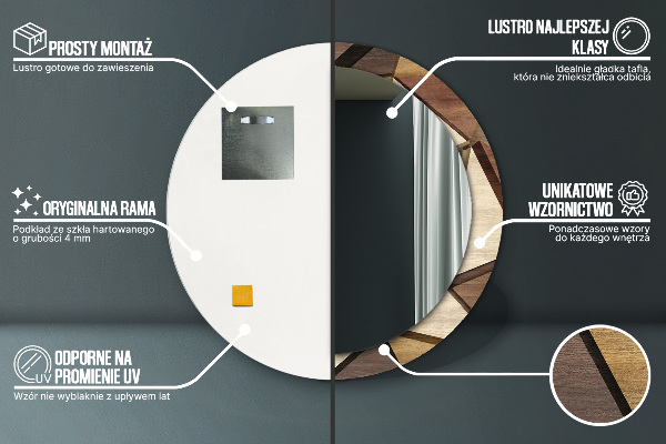 Bedrukte ronde spiegel Geometrisch 3D hout