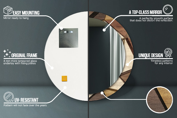 Bedrukte ronde spiegel Geometrisch 3D hout