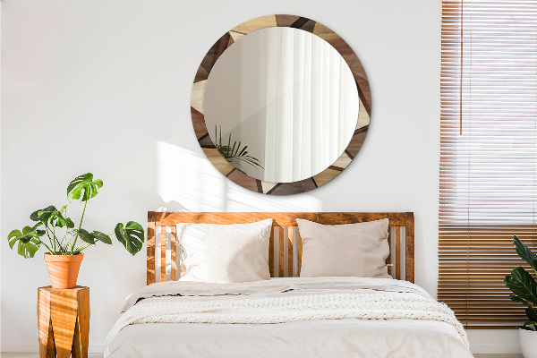 Bedrukte ronde spiegel Geometrisch 3D hout