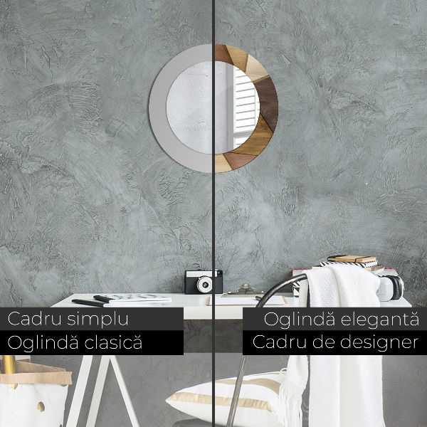 Bedrukte ronde spiegel Geometrisch 3D hout