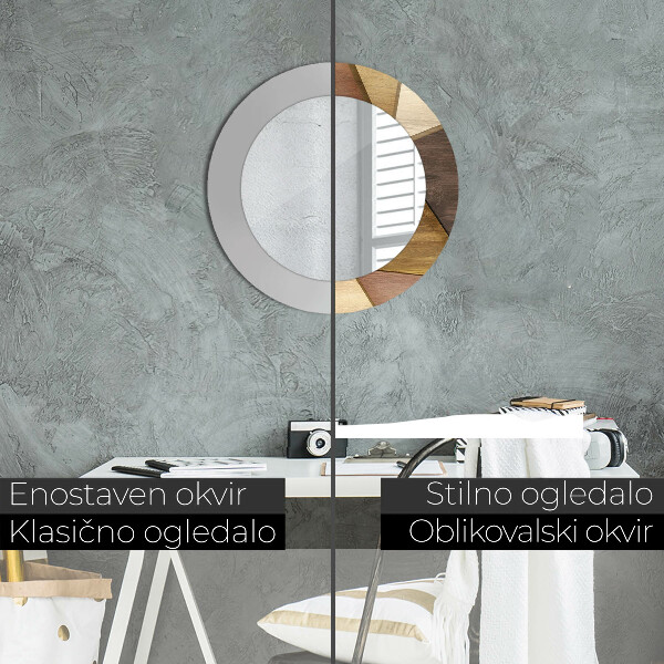 Bedrukte ronde spiegel Geometrisch 3D hout