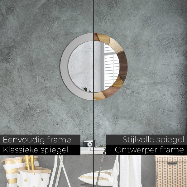 Bedrukte ronde spiegel Geometrisch 3D hout