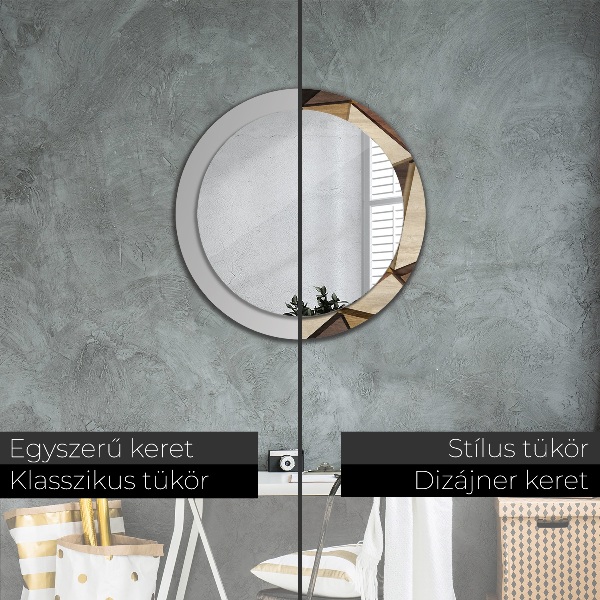 Bedrukte ronde spiegel Geometrisch 3D hout