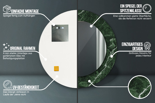 Ronde spiegel met decoratie Groen marmer