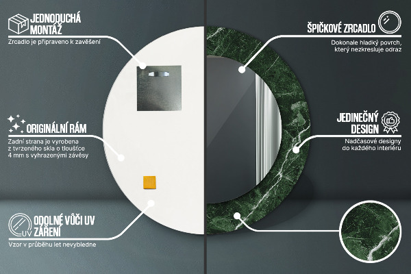 Ronde spiegel met decoratie Groen marmer