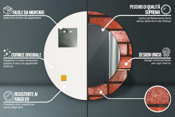 Ronde wandspiegel met print rode baksteen