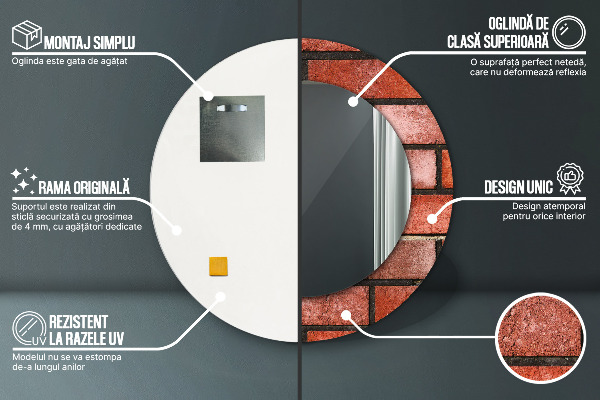 Ronde wandspiegel met print rode baksteen