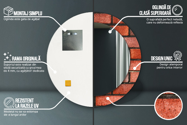 Ronde wandspiegel met print rode baksteen