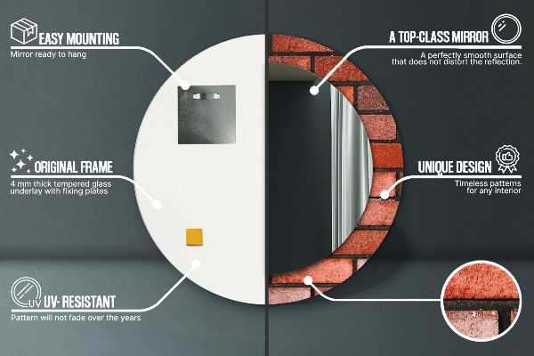 Ronde wandspiegel met print rode baksteen
