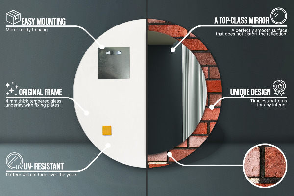 Ronde wandspiegel met print rode baksteen