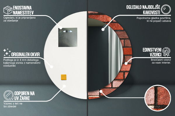 Ronde wandspiegel met print rode baksteen