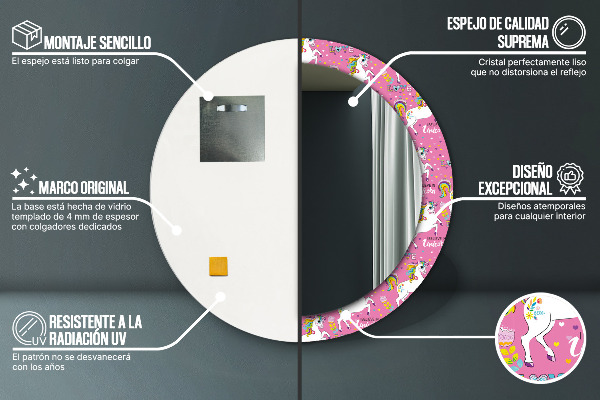 Ronde spiegel met decoratie Magische eenhoorn