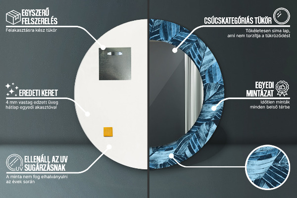 Ronde spiegel met bedrukte lijst Jungle bladeren