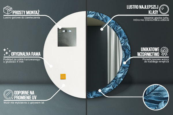 Ronde spiegel met bedrukte lijst Jungle bladeren