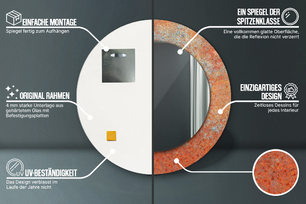Ronde wandspiegel met print Roest metaal