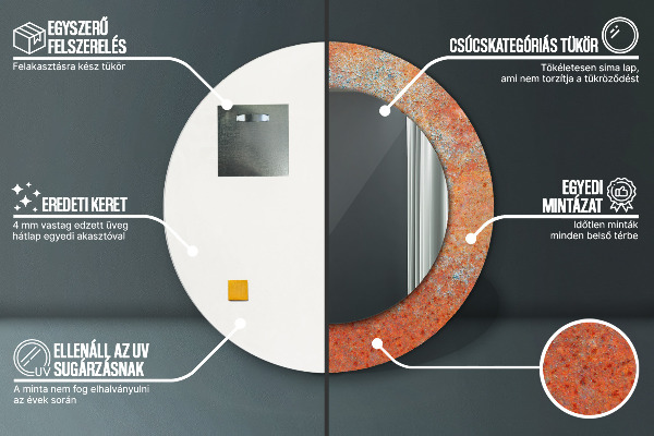 Ronde wandspiegel met print Roest metaal