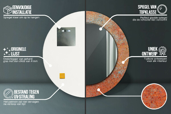 Ronde wandspiegel met print Roest metaal