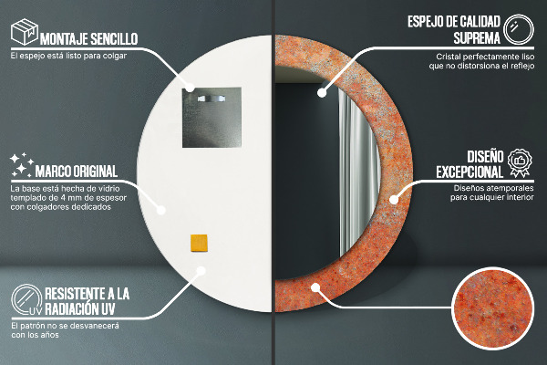 Ronde wandspiegel met print Roest metaal