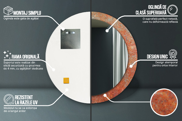 Ronde wandspiegel met print Roest metaal